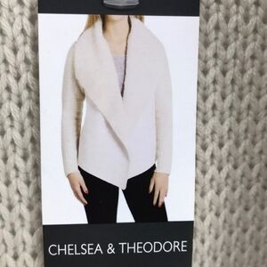 Chelsea & Theodore Sherpa Open Front Waterfall Drape Cardigan, Oyster Size S